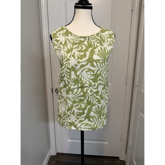 Rachel Zoe Green White Tropical Beach Resort Print Linen Blend Sleeveless Top XL - Picture 1 of 3